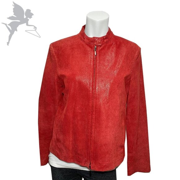 VINTAGE PRIVILEGI Y2K snakeskin embossed Italian leather zip front moto jacket.